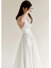 Classic Ivory Jacquard Side Slit Wedding Dress With Pockets